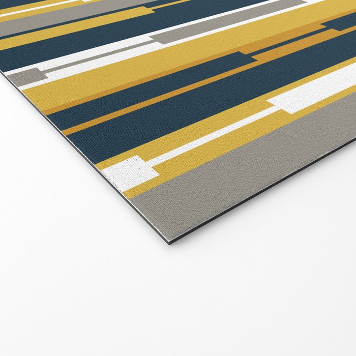 Vertical Striped Geo Chain Geometric Pattern Navy Blue Mustard Yellow Gray White Welcome Mat Gallery Image 2