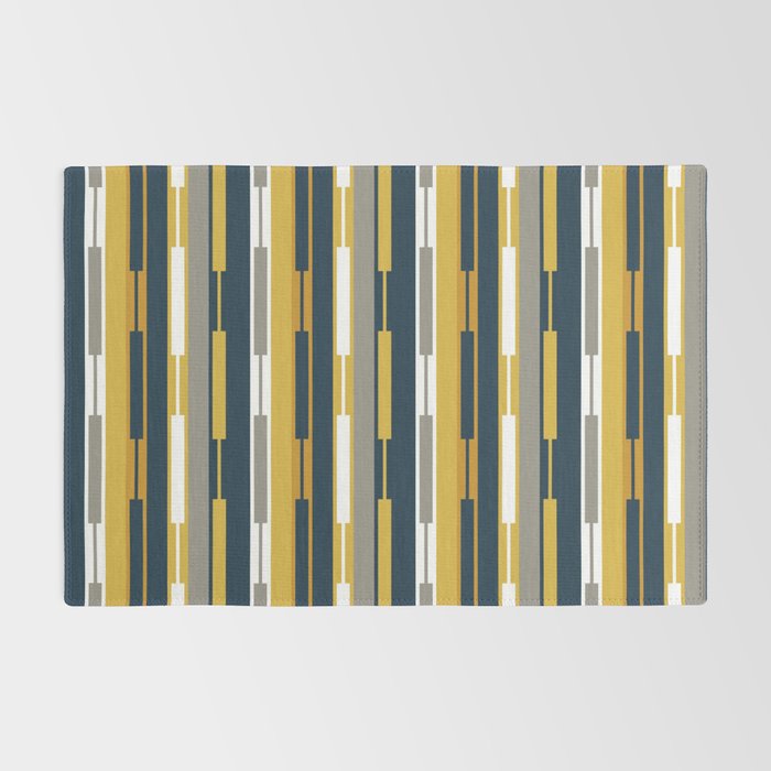 Vertical Striped Geo Chain Geometric Pattern Navy Blue Mustard Yellow Gray White Rug Gallery Image 2