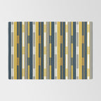 Vertical Striped Geo Chain Geometric Pattern Navy Blue Mustard Yellow Gray White Rug Gallery Image 2