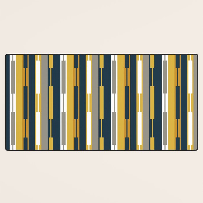 Vertical Striped Geo Chain Geometric Pattern Navy Blue Mustard Yellow Gray White Desk Mat Gallery Image 3