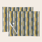 Vertical Striped Geo Chain Geometric Pattern Navy Blue Mustard Yellow Gray White Placemat Gallery Image 1