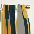 Vertical Striped Geo Chain Geometric Pattern Navy Blue Mustard Yellow Gray White Window Curtain Gallery Image 2