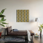 Vertical Striped Geo Chain Geometric Pattern Navy Blue Mustard Yellow Gray White Wood Wall Art Gallery Image 2