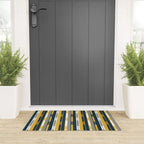 Vertical Striped Geo Chain Geometric Pattern Navy Blue Mustard Yellow Gray White Welcome Mat Gallery Image 3