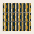 Vertical Striped Geo Chain Geometric Pattern Navy Blue Mustard Yellow Gray White Wood Wall Art Gallery Image 1