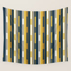 Vertical Striped Geo Chain Geometric Pattern Navy Blue Mustard Yellow Gray White Wall Tapestry Gallery Image 4