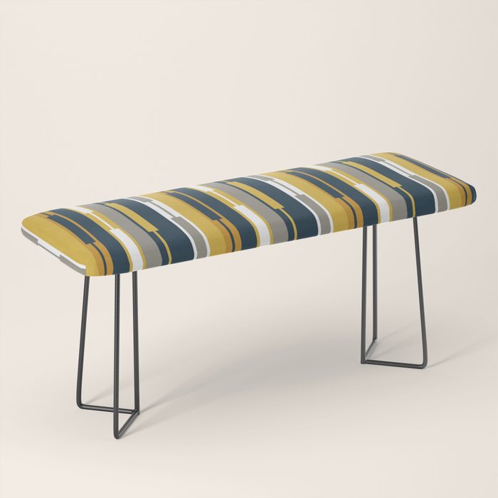 Vertical Striped Geo Chain Geometric Pattern Navy Blue Mustard Yellow Gray White Bench Gallery Image 1