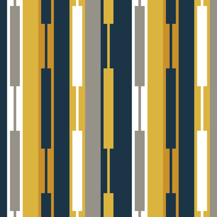 Vertical Striped Geo Chain Geometric Pattern Navy Blue Mustard Yellow Gray White Coffee Mug Gallery Image 2
