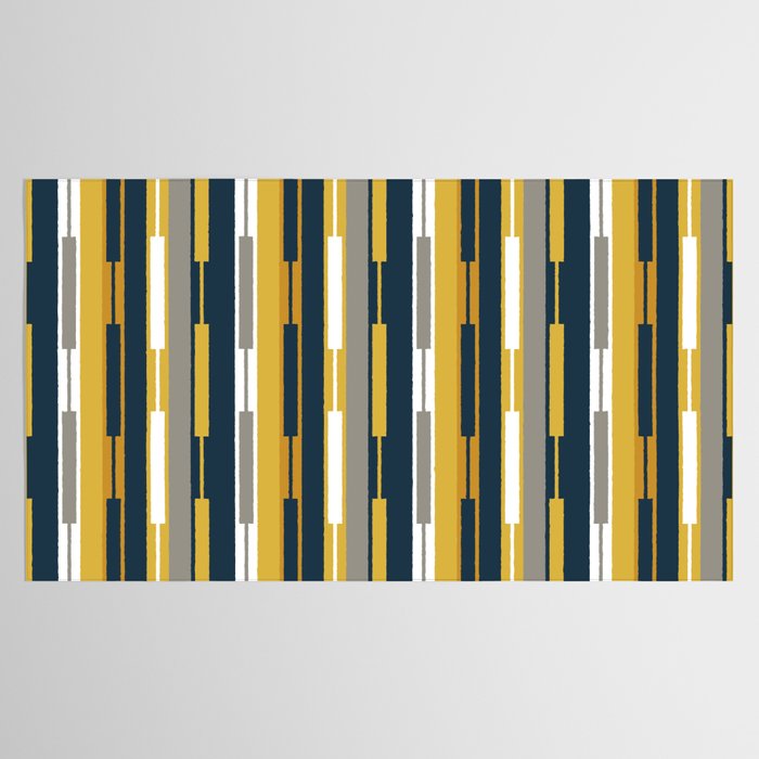Vertical Striped Geo Chain Geometric Pattern Navy Blue Mustard Yellow Gray White Tablecloth Gallery Image 2