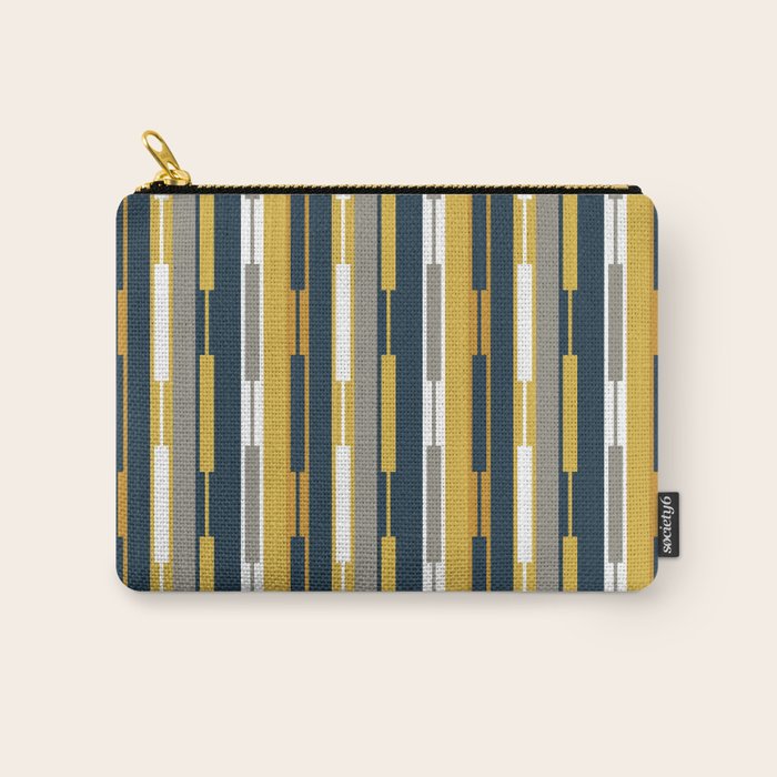 Vertical Striped Geo Chain Geometric Pattern Navy Blue Mustard Yellow Gray White Carry All Pouch Gallery Image 1