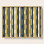 Vertical Striped Geo Chain Geometric Pattern Navy Blue Mustard Yellow Gray White Serving Tray Gallery Image 1