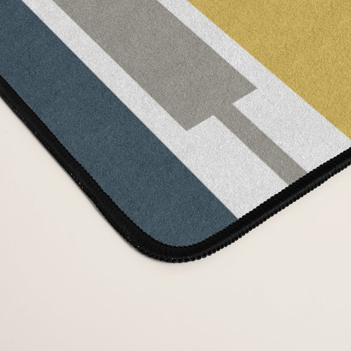 Vertical Striped Geo Chain Geometric Pattern Navy Blue Mustard Yellow Gray White Desk Mat Gallery Image 4