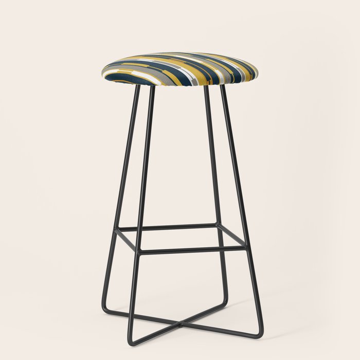 Vertical Striped Geo Chain Geometric Pattern Navy Blue Mustard Yellow Gray White Stool Gallery Image 1