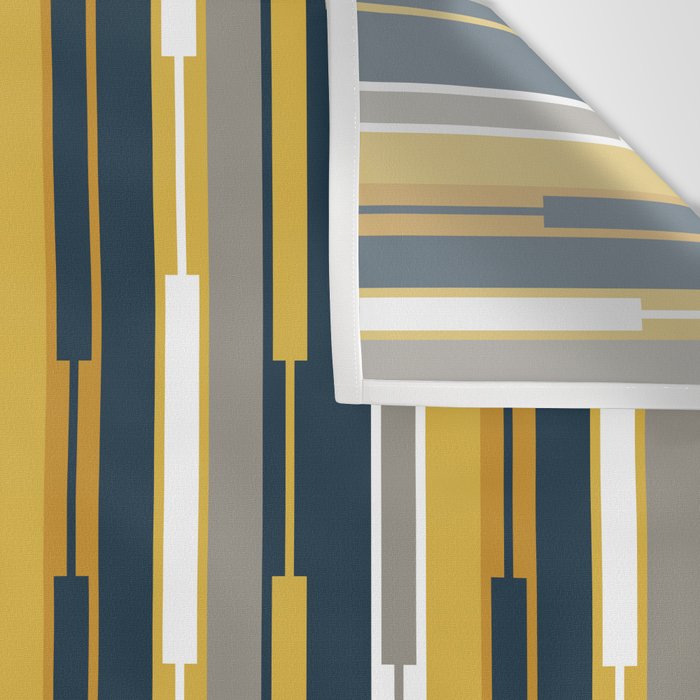 Vertical Striped Geo Chain Geometric Pattern Navy Blue Mustard Yellow Gray White Wall Tapestry Gallery Image 3