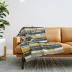 Vertical Striped Geo Chain Geometric Pattern Navy Blue Mustard Yellow Gray White Throw Blanket Gallery Image 1