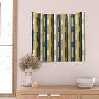 Vertical Striped Geo Chain Geometric Pattern Navy Blue Mustard Yellow Gray White Wall Tapestry Gallery Image 2
