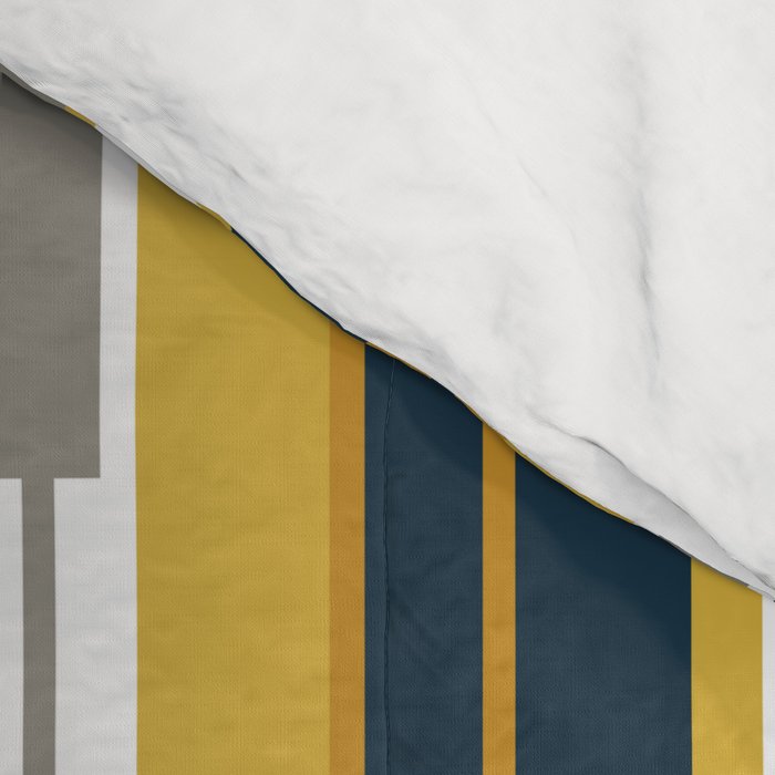 Vertical Striped Geo Chain Geometric Pattern Navy Blue Mustard Yellow Gray White Comforter Gallery Image 4