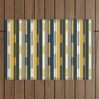 Vertical Striped Geo Chain Geometric Pattern Navy Blue Mustard Yellow Gray White Outdoor Rug Gallery Image 1