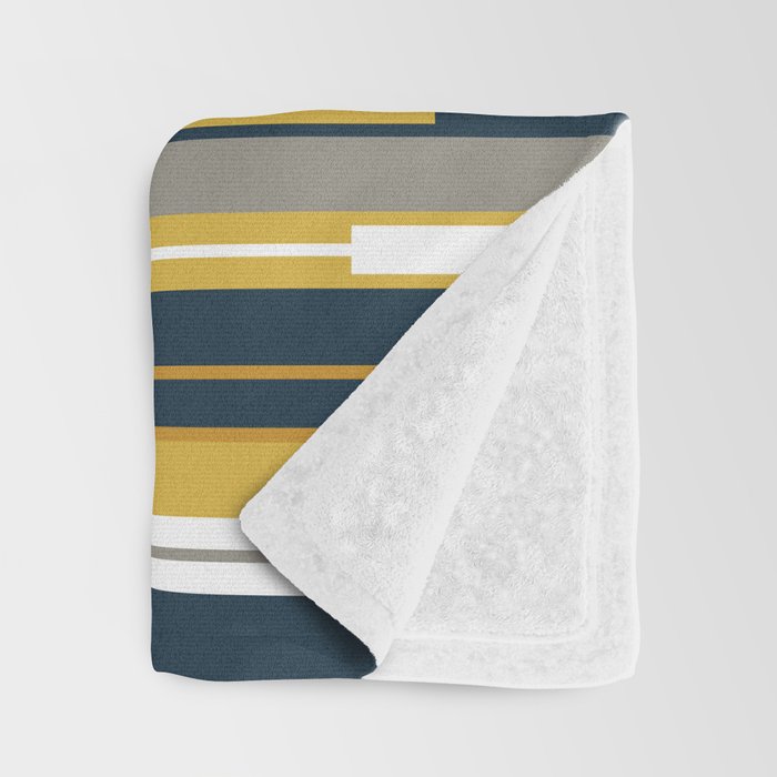 Vertical Striped Geo Chain Geometric Pattern Navy Blue Mustard Yellow Gray White Throw Blanket Gallery Image 3