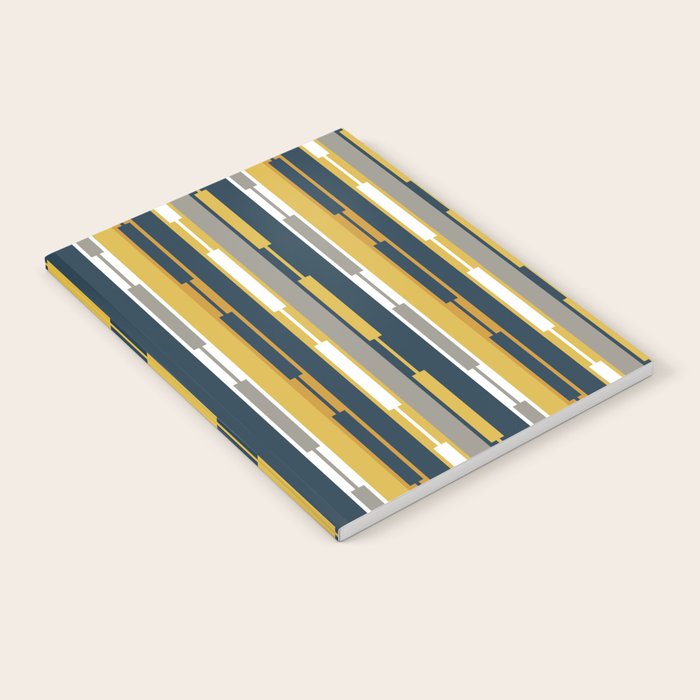 Vertical Striped Geo Chain Geometric Pattern Navy Blue Mustard Yellow Gray White Notebook Gallery Image 2