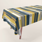 Vertical Striped Geo Chain Geometric Pattern Navy Blue Mustard Yellow Gray White Tablecloth Gallery Image 1