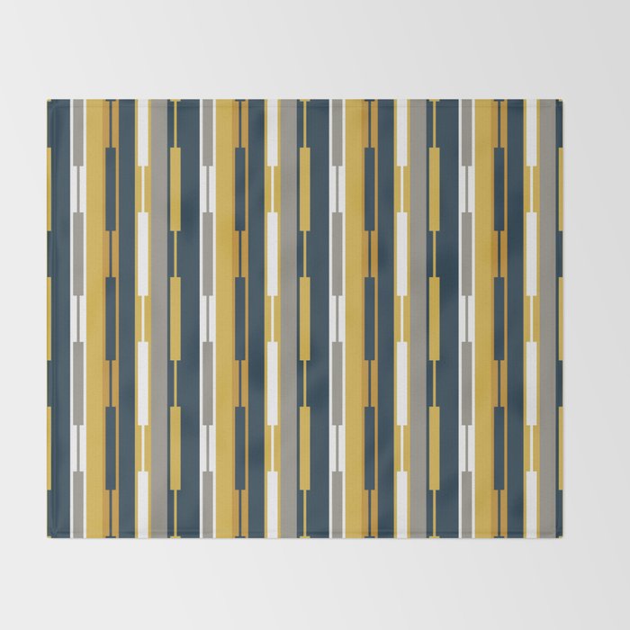 Vertical Striped Geo Chain Geometric Pattern Navy Blue Mustard Yellow Gray White Throw Blanket Gallery Image 2