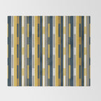 Vertical Striped Geo Chain Geometric Pattern Navy Blue Mustard Yellow Gray White Throw Blanket Gallery Image 2