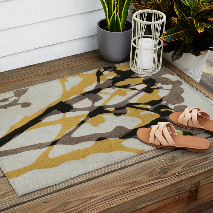Echoes of Gypsophila / Yellow & Brown Outdoor Rug Gallery Image 2