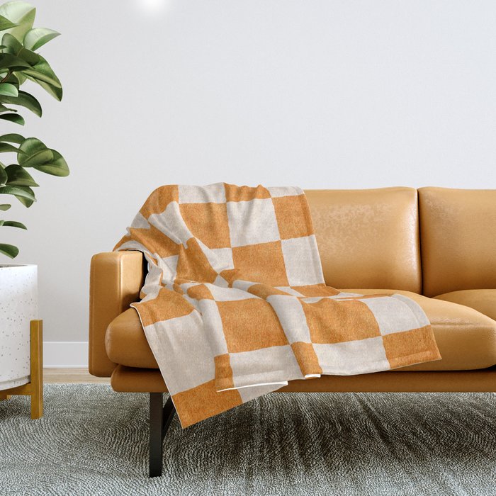 CHECKER - 001 - Tangerine Throw Blanket Gallery Image 1