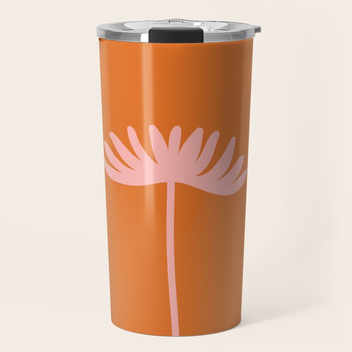 Tall Flower - Floral Minimalism in Pink and Orange Travel Mug Gallery Image 1