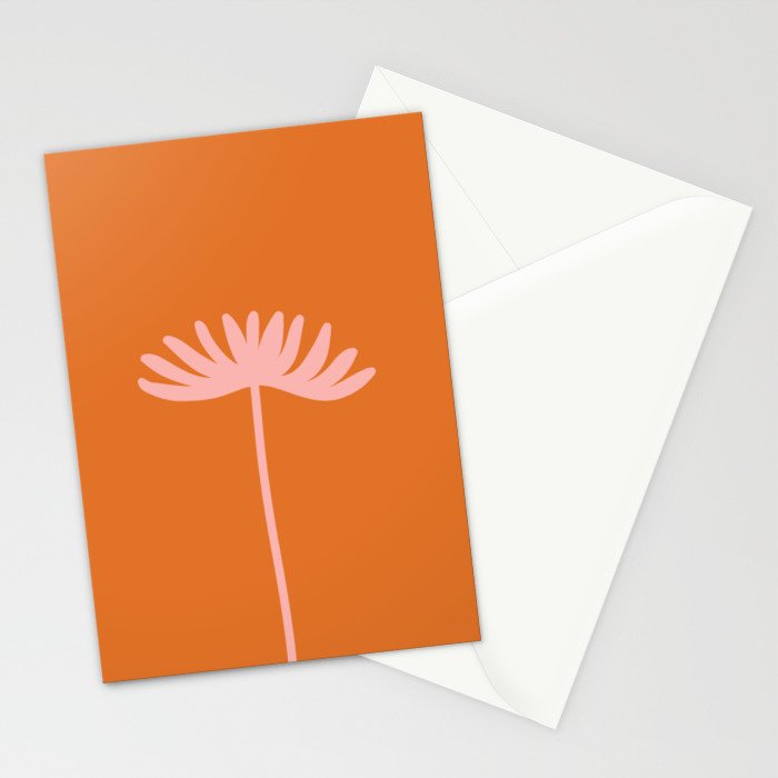 Tall Flower - Floral Minimalism in Pink and Orange Stationery Card Gallery Image 2