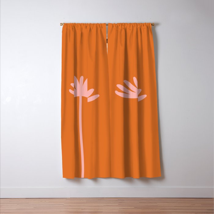 Tall Flower - Floral Minimalism in Pink and Orange Window Curtain Gallery Image 3