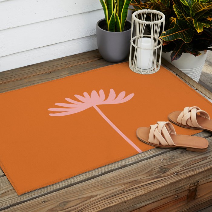 Tall Flower - Floral Minimalism in Pink and Orange Outdoor Rug Gallery Image 2