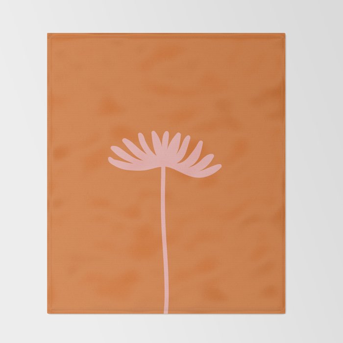 Tall Flower - Floral Minimalism in Pink and Orange Throw Blanket Gallery Image 2