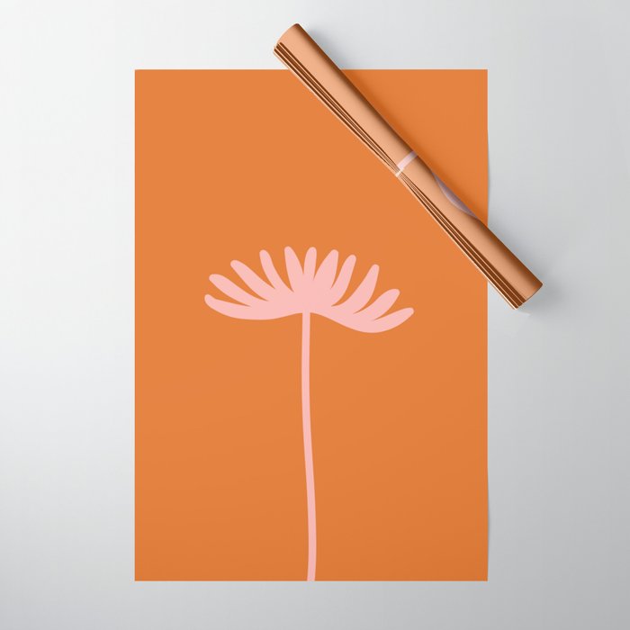 Tall Flower - Floral Minimalism in Pink and Orange Wrapping Paper Gallery Image 1