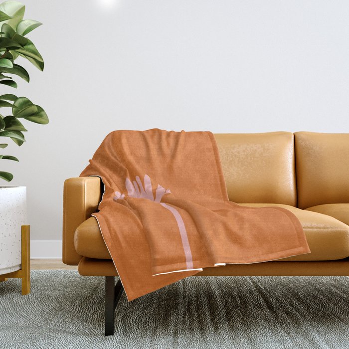 Tall Flower - Floral Minimalism in Pink and Orange Throw Blanket Gallery Image 1