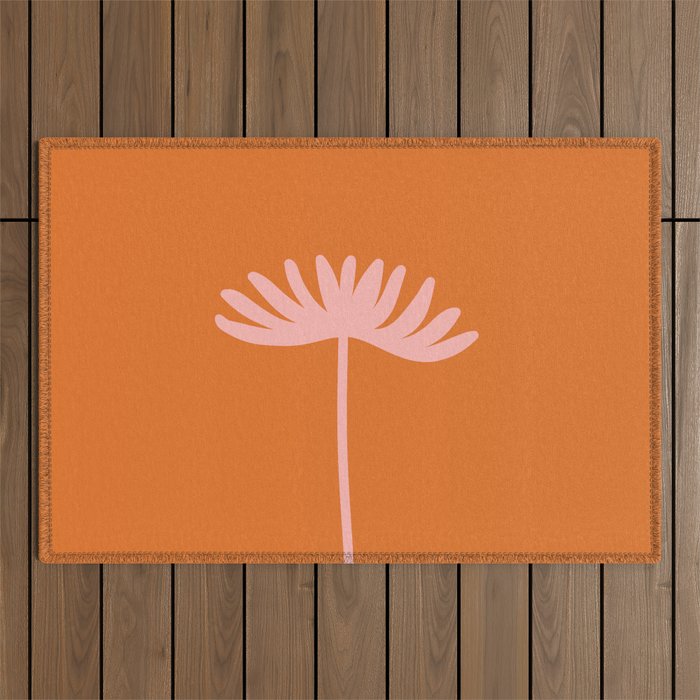 Tall Flower - Floral Minimalism in Pink and Orange Outdoor Rug Gallery Image 1