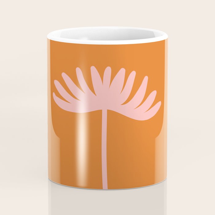 Tall Flower - Floral Minimalism in Pink and Orange Coffee Mug Gallery Image 4