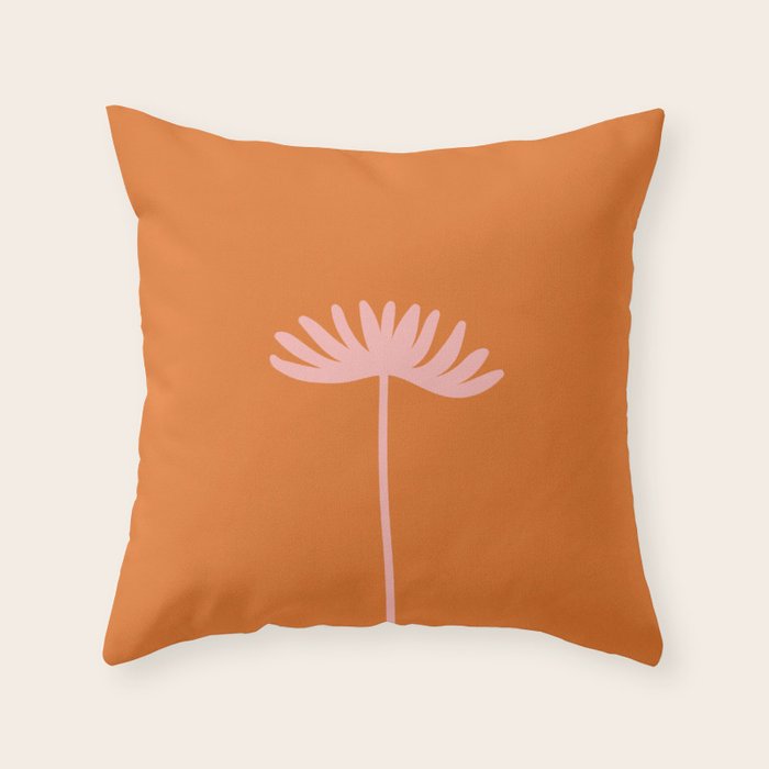 Tall Flower - Floral Minimalism in Pink and Orange Throw Pillow Gallery Image 1
