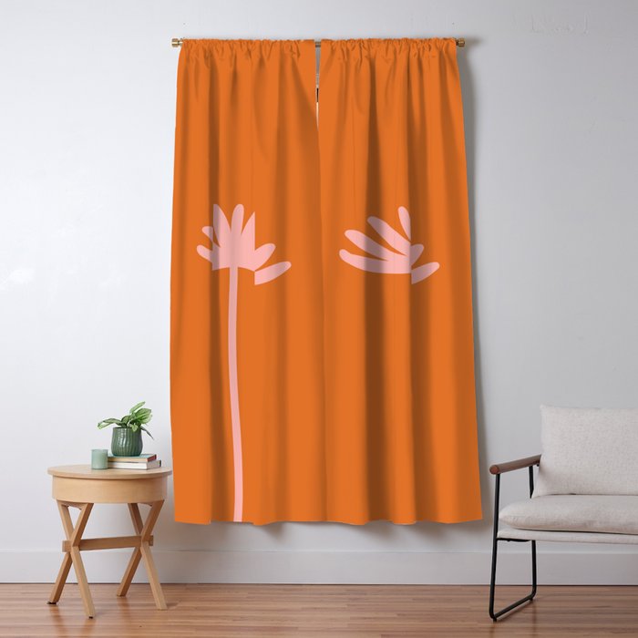 Tall Flower - Floral Minimalism in Pink and Orange Window Curtain Gallery Image 1