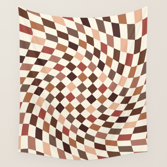 Coffee Brown Swirl Checker Wall Tapestry Gallery Image 4
