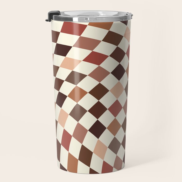 Coffee Brown Swirl Checker Travel Mug Gallery Image 3