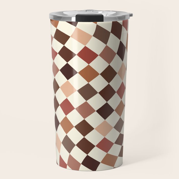 Coffee Brown Swirl Checker Travel Mug Gallery Image 1
