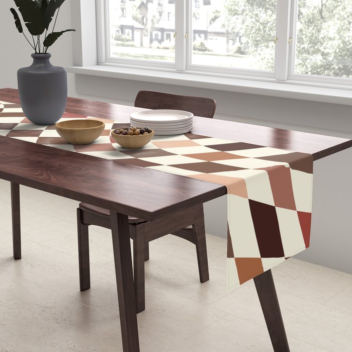 Coffee Brown Swirl Checker Table Runner Gallery Image 2