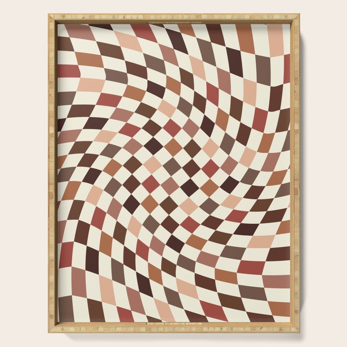Coffee Brown Swirl Checker Serving Tray Gallery Image 1