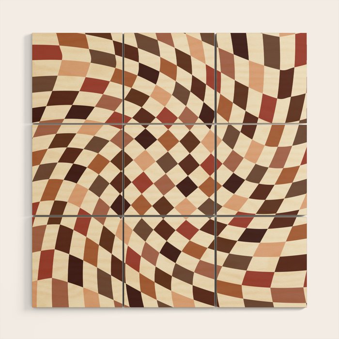 Coffee Brown Swirl Checker Wood Wall Art Gallery Image 1
