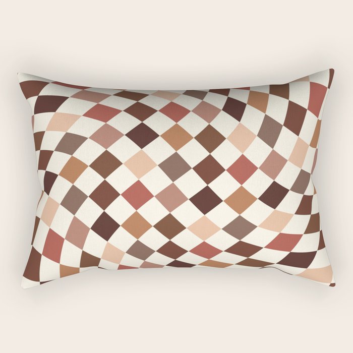 Coffee Brown Swirl Checker Rectangular Pillow Gallery Image 1