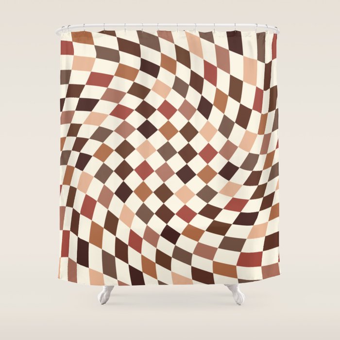 Coffee Brown Swirl Checker Shower Curtain Gallery Image 1