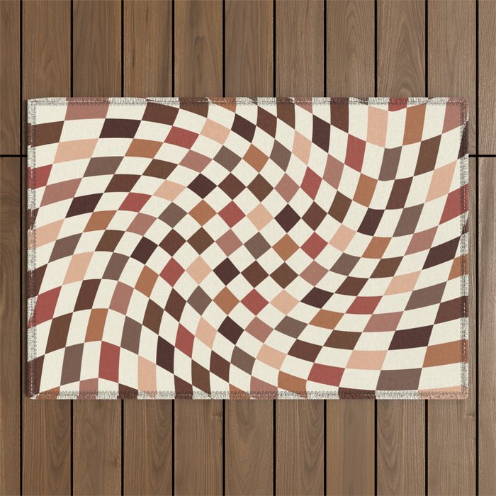 Coffee Brown Swirl Checker Outdoor Rug Gallery Image 1