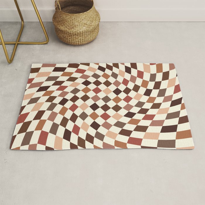 Coffee Brown Swirl Checker Rug Gallery Image 1